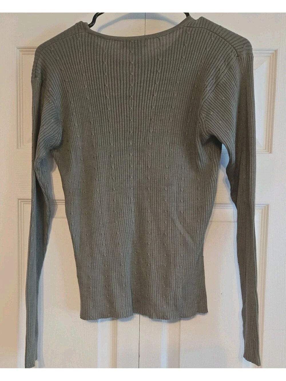 Vtg J Crew 100% Silk Fitted Olive Gray Long Sleeve Top Sz M womens preppy y2k